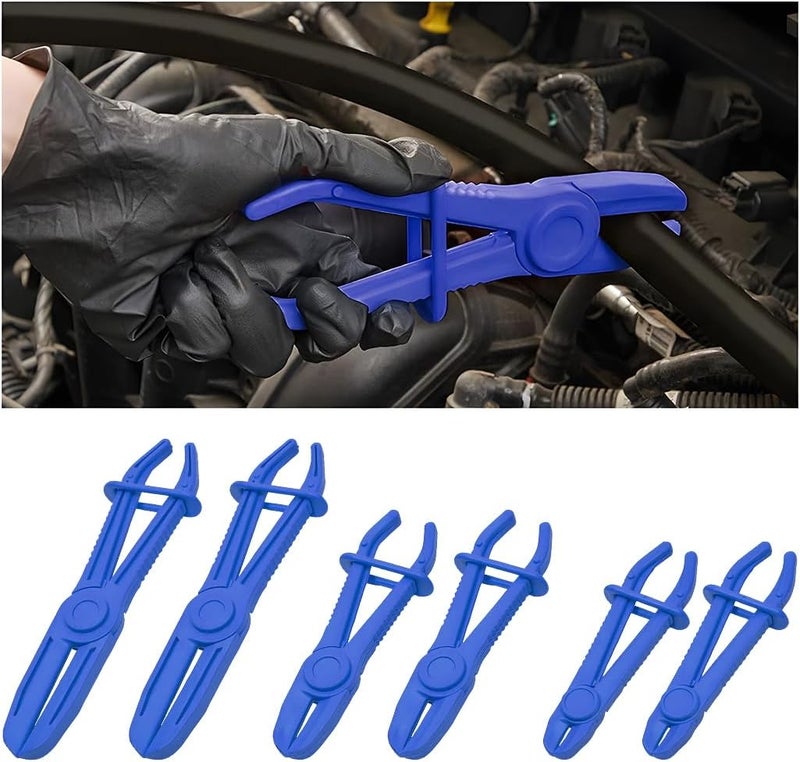 zipelo Hose Clamp Pliers, 6 Pack 3 Size Line Pinch Clamps Set, Plastic Hose Pinching Off Pliers for Automotive Radiator, Brake, Gas, Coolant Hoses and Fuel Lines, Vehicle Tools Car Accessories (Blue) - Image 1
